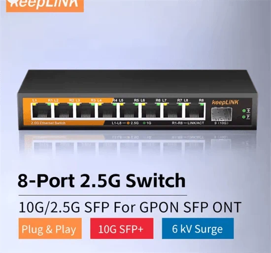 המתג הלא מנוהל של KeepLink עם 8 יציאות Multi-Gigabit, KP-9000-9XH-X